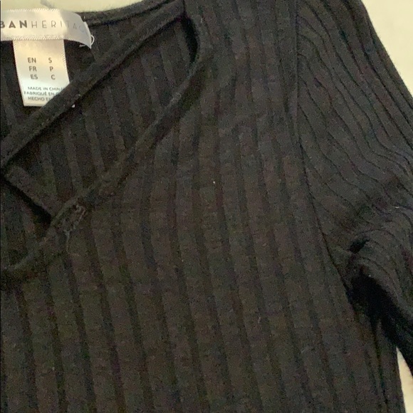 Black Ribbed Crisscross Long Sleeve Bodycon Dress - Picture 7 of 8